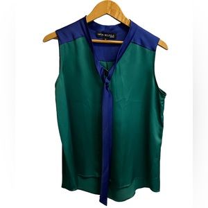 Nipon Boutique Separates Colourblock Sleeveless Faux Satin Button down Shirt